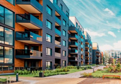 Europe modern complex of residential buildings. And outdoor facilities.